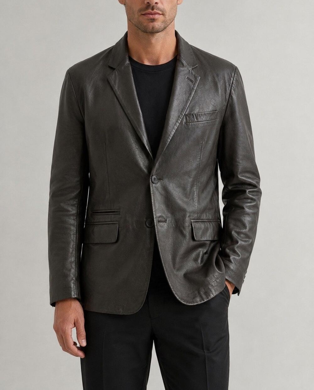 Bally Men’s Black 100% Leather Blazer Jacket Made in Italy Size US 40